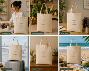 กระเป๋าผ้าแคนวาสแบบมินิมอล 38x40x10 ซม. สีธรรมชาติ พิมพ์ลายด้านหน้า หูหิ้วยาว 28 ซม. สำหรับช้อปปิ้ง พกพา ท่องเที่ยว ของขวัญ สกรีนตัวอักษรได้ - Product Image 4