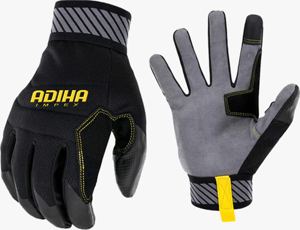 Gants de sécurité pour mécaniciens Adiha Impex, respirants, résistants à la chaleur, 8 mil, taille XL, noir et gris avec surpiqûres jaunes, sur mesure - Product Image 1