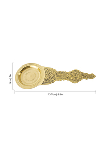 Cuillère traditionnelle en laiton pour Aarti Pooja, cuillère rituelle sculptée dorée, petit accessoire de culte - Product Image 2