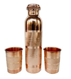 Pure <b>Copper</b> Water <b>Bottle</b> with Glass Set Premium <b>Drinking</b> Set Ayurvedic Health Benefits Kitchen Dining Gift Set - Product Image 4