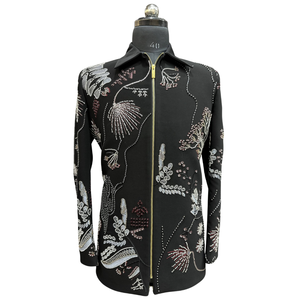 Camisa Clásica con Estampado Botánico de Medianoche, Cuello sin Arrugas, para Bodas y Fiestas, Sherwani para Hombre, Ropa Premium de Terciopelo TR Lachka - Product Image 1