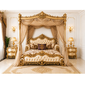 Cama con Dosel de Cuatro Postes Estilo Maharaja Majestuosa, Tallada a Mano en Madera de Teca, para Dormitorio Real, Fabricante y Exportador, en Oferta en EE. UU. - Product Image 1
