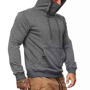 Sweat-shirt à capuche gris pour homme, coupe classique, couleur unie, poche, manches longues, vêtement décontracté d'automne, tricoté en coton French Terry - Product Image 2