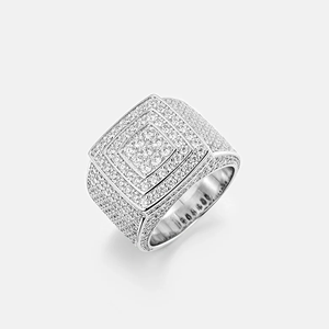 Unisex 925 Silver <b>Cocktail</b> <b>Ring</b> With Moissanite Pave Setting Geometric Design Luxury Everyday Wear - Product Image 3