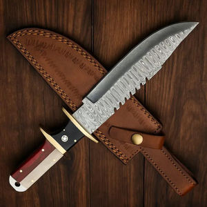 Cuchillo Bowie hecho a mano de acero D2: mango de madera y funda de cuero - Product Image 3