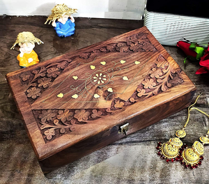 Boîte à bijoux en bois avec incrustation de motifs floraux, faite à la main, pour la table de maquillage, décoration de la maison, aux prix les plus bas - Product Image 1