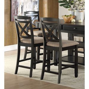 Stile di transizione sedie da pranzo Set di 2 altezza da bancone in legno con finitura nera tessuto Beige mobili per sala da pranzo - Product Image 2
