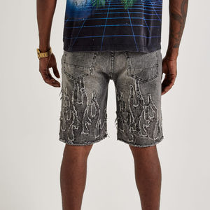 Pantalones Cortos de Mezclilla para Hombre, Verano, Personalizados con Bordado Desgastado, 100% Algodón, Secado Rápido, Elásticos, Cintura Media, Color Oscuro, Venta al Por Mayor, Pakistán - Product Image 4