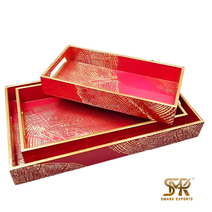 ชุดถาดเสิร์ฟเคลือบสีชมพูพิมพ์ลายแมนดาลา ถาดไม้ตกแต่งพร้อมหูจับ สำหรับโต๊ะอาหาร ของตกแต่งบ้าน ของขวัญ - Product Image 6