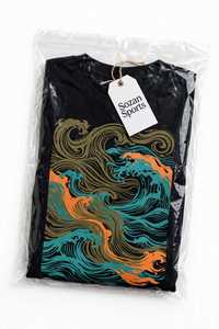เสื้อยืดกราฟิกสีดำสำหรับผู้หญิง พร้อมลายพิมพ์รูปคลื่น คอกลม แขนสั้น ลำลอง สำหรับฤดูร้อน - Product Image 5