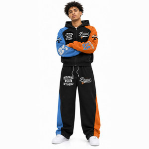 Conjunto Deportivo de Invierno para Hombre, 100% Algodón Lavado, Estilo Urbano, Transpirable, de Dos Piezas, Pantalones Acampanados, Talla Grande - Product Image 4