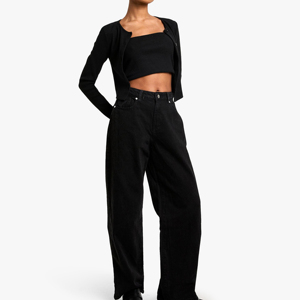 Pantalon cargo taille haute pour femme, 100 % polyester, tissu tricoté, noir uni, coupe droite, longueur intégrale, style sportif estival, avec cordon de serrage - Product Image 6