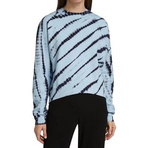 Blue Tiger Stripe <b>Tie</b> Dye Sweatshirt <b>Navy</b> Diagonal Shibori Women Crewneck Pullover Oversized Streetwear Cotton OEM Custom Bulk - Product Image 3