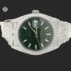 Montre de luxe pour homme, style classique élégant, en acier inoxydable 20 mm, mouvement à quartz, cadran en moissanite et diamants, verre serti de pierres, pour affaires - Product Image 1