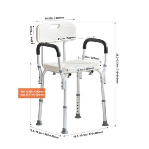 Sgabello da Doccia Regolabile in Altezza, Sedia Antiscivolo con Schienale per Vasca da Bagno, Attrezzatura di Sicurezza per il Bagno - Product Image 2
