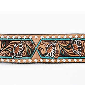 Cinturón de cuero occidental unisex de grano completo con diseño trenzado y tallado a mano de lujo, con elegante juego de hebillas de latón. - Product Image 6