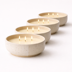 Recipiente de Cerámica para Velas con Textura Acanalada, Tazón Ancho, Pared Gruesa, Resistente al Calor, Acabado Mate, Triple Mecha, Decoración de Hogar de Lujo Reutilizable - Product Image 2