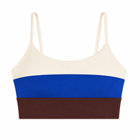 Soutien-gorge de sport OEM/ODM en gros pour femmes, 78 % nylon, 22 % élasthanne, 220 g/m², color block, maintien léger, bretelles spaghetti, doux, pour la gym