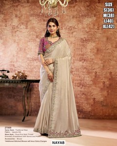 NAYAB Sari en satin de soie rose avec broderie de sequins, chemisier, tenue de mariage indienne traditionnelle, longueur au sol, coupe classique, pour femme, infroissable - Product Image 5