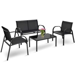 Set di Mobili da Giardino in 4 Pezzi con Tavolino in Vetro per Pranzo all'Aperto - Product Image 3