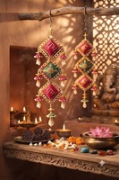 Décoration murale artisanale traditionnelle Gota Patla avec fleurs artificielles suspendues pour Diwali, mariages, fêtes et célébrations, décoration festive pour la maison