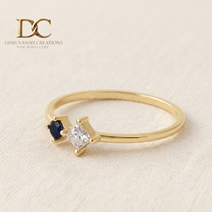 Bague ethnique en or jaune massif 14 carats avec diamant de laboratoire et saphir bleu royal de laboratoire, bijoux fins pour femmes certifiés IGI - Product Image 4