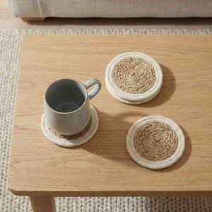 Top Selling Modern Jute <b>Coaster</b> <b>Set</b> of 4 for Coffee Cups or Glasses and Tabletop Decoration Available at Export Price - Product Image 1
