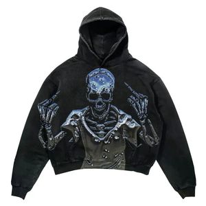 Sudadera Gótica Roja con Calavera, Oversize, para Hombre, de Algodón Negro, Tejido de Felpa, Ecológica, Transpirable, con Bolsillos, para Invierno - Product Image 3