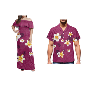 T-shirt décontracté pour homme imprimé polynésien personnalisé, robe élégante sexy à épaules dénudées, ensemble de vêtements assortis pour couple - Product Image 3
