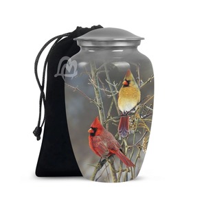 Urna funeraria negra para adultos con diseño de pájaro guardacorpas azul, urna clásica grande para cenizas de adultos y bolsa de terciopelo gratis. - Product Image 3