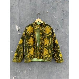 <b>Green</b> <b>Velvet</b> Mandarin Collar Jacket Women's Floral Hand Embroidered Coat Autumn Full Sleeve Regular Length Elegant Style - Product Image 3