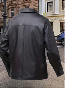 Men's Black Cow Skin <b>Leather</b> Bomber <b>Jacket</b> Stand Collar Zipper Closure Slim Fit Regular Sleeve Solid Color <b>Winter</b> Breathable - Product Image 5