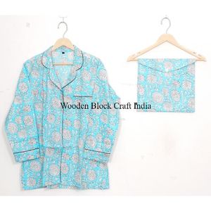 ชุดนอนผ้าฝ้ายเนื้อนุ่มพิมพ์ลายดอกไม้ด้วยมือ ชุดนอนแขนยาวสำหรับผู้หญิง ใส่สบายๆ ในช่วงฤดูร้อน เหมาะสำหรับใช้ในชีวิตประจำวัน - Product Image 4