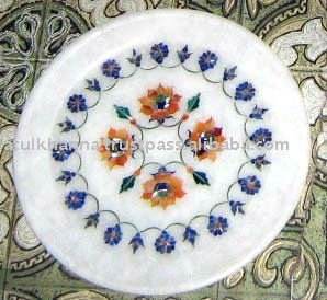 Plaques en marbre incrustées d'art artisanal unique, beau motif floral, forme ronde, design créatif pour la décoration de la maison et à des fins de cadeaux - Product Image 2