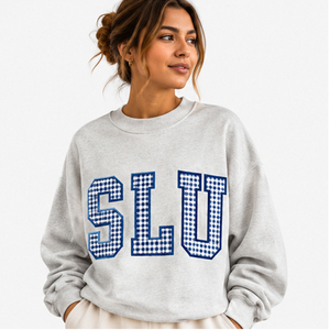 Sudadera Oversize Azul Marino con Cuello Redondo, Estampado de Letras SLU, Aplique Bordado, Personalizable, Unisex, Informal, de Punto, de Algodón - Product Image 4