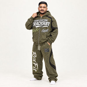 Conjunto Deportivo con Capucha Color Verde Oliva para Hombre, Estampado Personalizado, Ropa Urbana para Otoño, 100% Algodón, Tela French Terry - Product Image 3