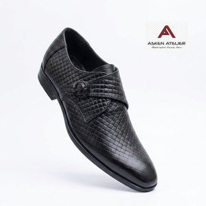 Chaussures habillées de luxe pour hommes en cuir tressé noir à bout pointu, style mocassin à boucle, respirantes, élégantes, pour mariage - Product Image 3