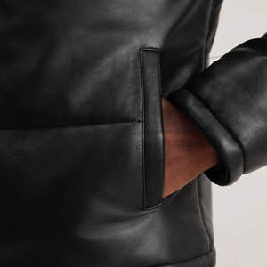 Veste d'hiver matelassée en cuir noir pour homme, avec capuche, en similicuir rembourré, parka chaude pour homme - Product Image 6