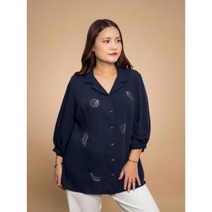 Chemise d'été légère, élégante et de qualité supérieure en crêpe bleu pour femmes, acheter directement auprès du fournisseur - Product Image 2