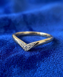 14K Gold V Diamond <b>Stacking</b> Band Chevron Wedding <b>Ring</b> Minimalist Lab Diamond V Shape Bridal Stackable Engagement Luxury Jewelry - Product Image 3