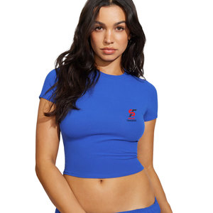 Top Corto Casual para Mujer, Color Sólido Clásico, Tejido Elástico Transpirable, Costuras Impecables, Ajuste Universal - Product Image 1