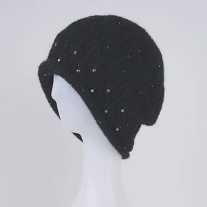 Bonnet élégant tricoté à la main avec décoration en strass pour femmes, couleur unie, casquette chaude d'hiver, style décontracté, taille adulte 56-58CM - Product Image 2