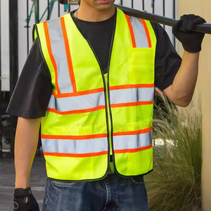 Gilet de sécurité orange haute visibilité avec bandes réfléchissantes, vêtements de travail de construction, multi-poches, équipement de protection, fabricant en gros - Product Image 2