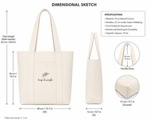 กระเป๋าผ้าแคนวาส Keep It Simple ขนาด 40x36x12 ซม. สีธรรมชาติ มีช่องซิปด้านหน้า สไตล์มินิมอล พร้อมสำหรับการเดินทาง ใช้ได้ทุกฤดูกาล - Product Image 2