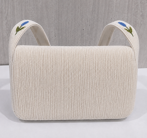 Bolso Rectangular de Poliéster Bordado con Cuentas de Vidrio y Diseño Floral con Flores Azules y Hojas Verdes, Lavable para Uso Diario - Product Image 2