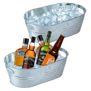 Rustic Galvanized Metal Ice Bucket With Jute Rope Wrapped Handles And Base Large Beverage Tub For Wine Beer & Champagne Chilling - Product Image 5