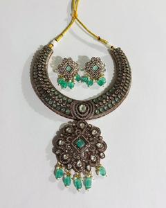 Luxury Indian CZ Diamond Bridal Jewelry Set Emerald Green <b>Choker</b> Necklace Earrings Set <b>for</b> <b>Women</b> Wedding Party Accessories - Product Image 2