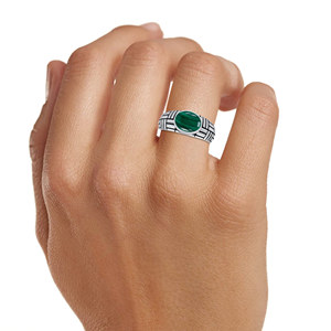Anillo de Plata de Ley 925 para Mujer, Anillo con Incrustaciones de Malaquita Verde Natural Ovalada, Anillo con Engaste de Bisel - Product Image 4