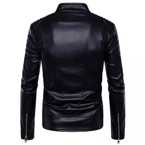 Custom Stand Collar Winter Motorcycle Biker Armor Leather Jacket with Rubber Padded High Street Style Letter Pattern - Product Image 2