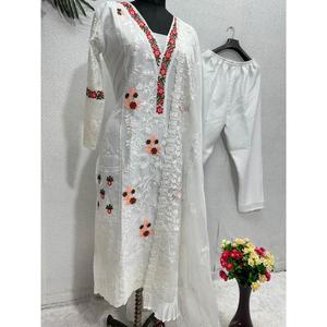 DESIGNER ORGANZA BRODERIE TRAVAIL HAUT BAS AVEC DUPATTA BLANC - Product Image 5